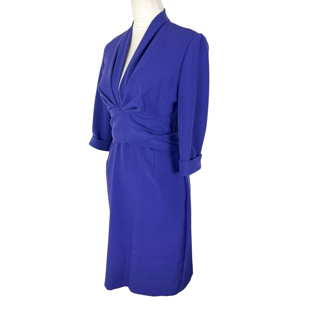 Black Halo Sheath Dress Wrap Snap Belt Half Sleeve Back Zip Career Work Size 6 - Picture 6 of 9